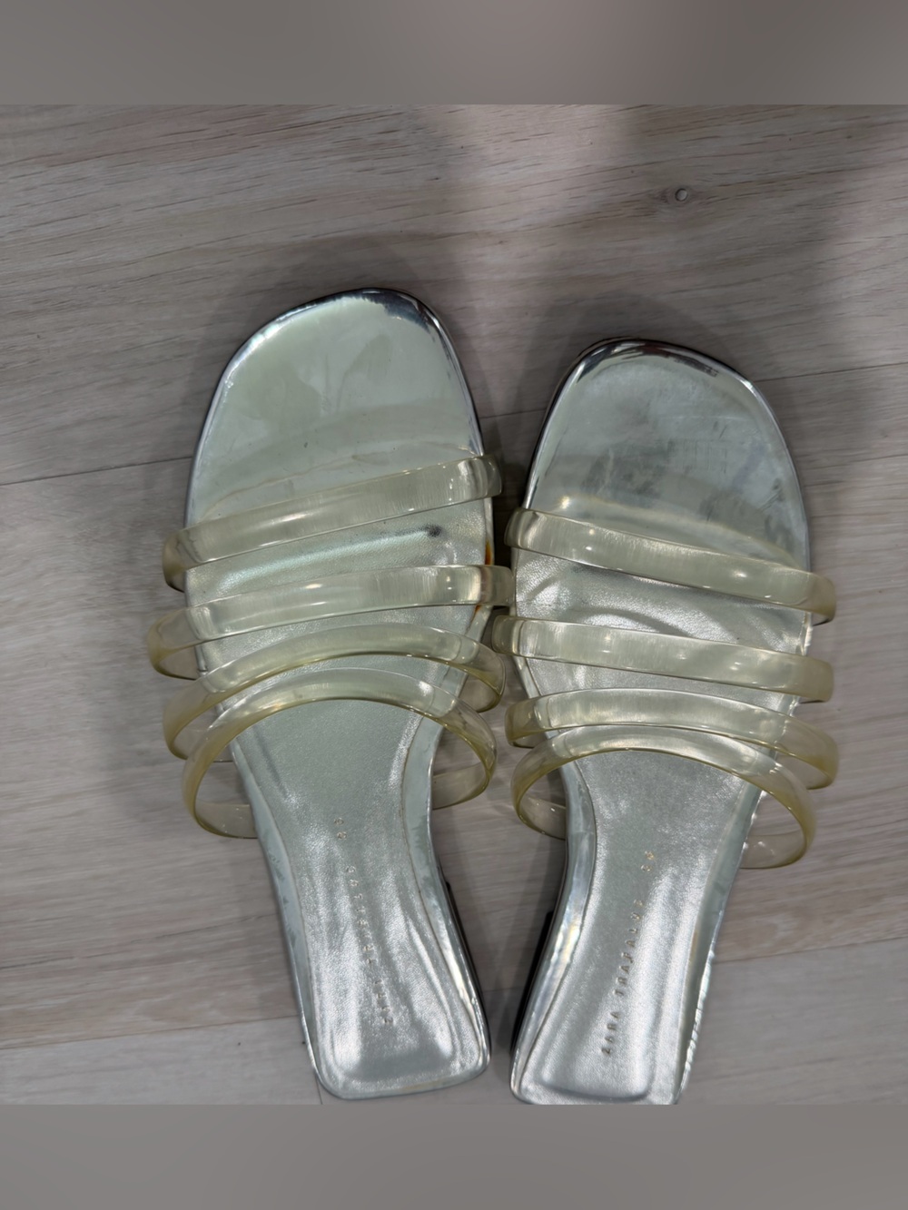 Zara Translucent Champagne Multi-Strap Slide Sandals